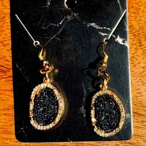 Gold and black gem earrings
